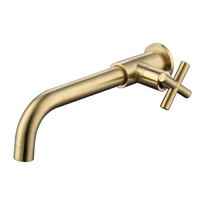 Wall-Mounted Bathroom Sink Faucet Copper Low Arc Cross Handle Single Hole