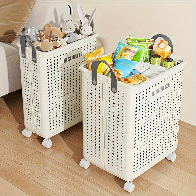 Foldable Laundry Box with Wheels and Castors Mobile Storage Basket for Laundry Room