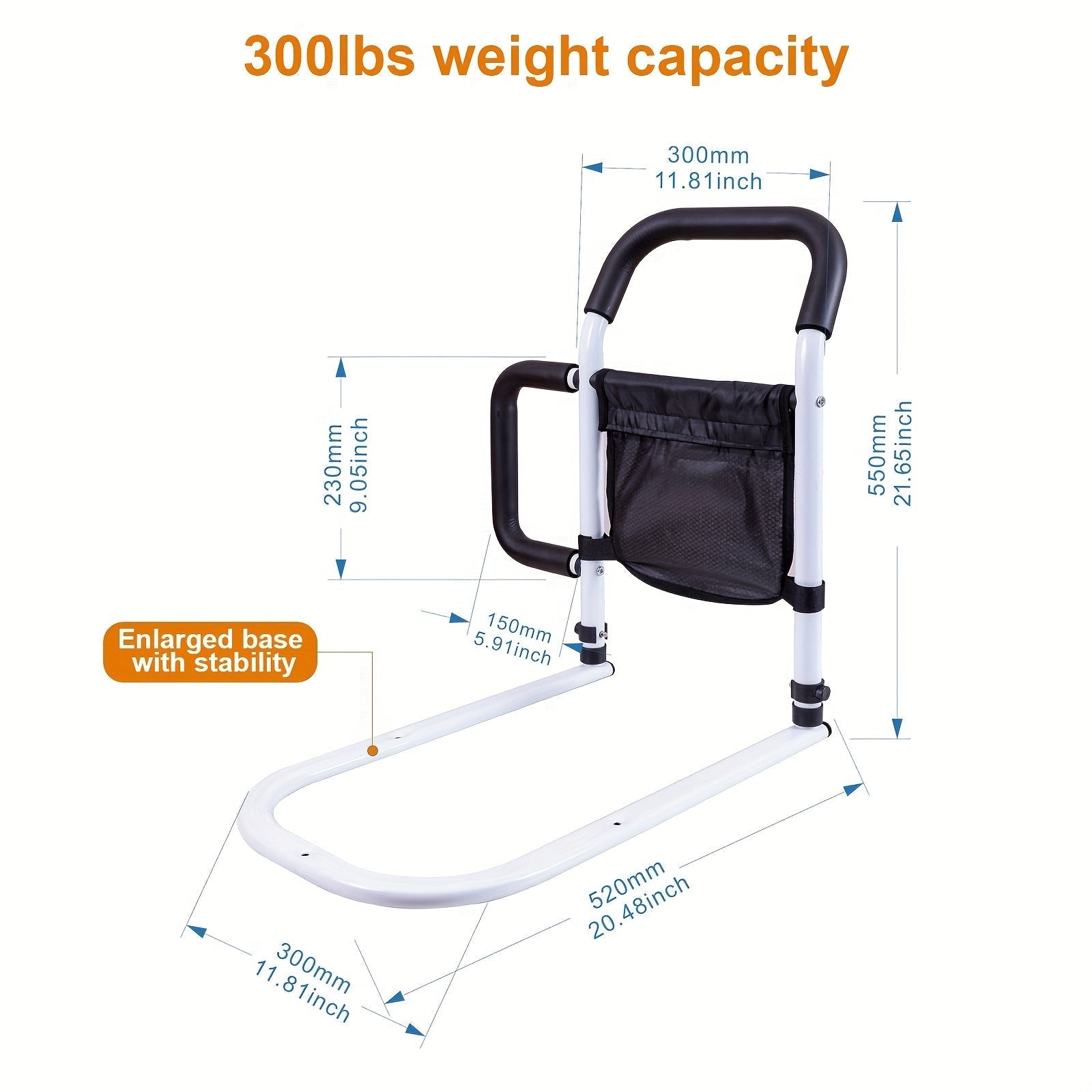 Bed Assist Handle with Dual Grip Metal Frame and Storage Bag for Twin to King Beds