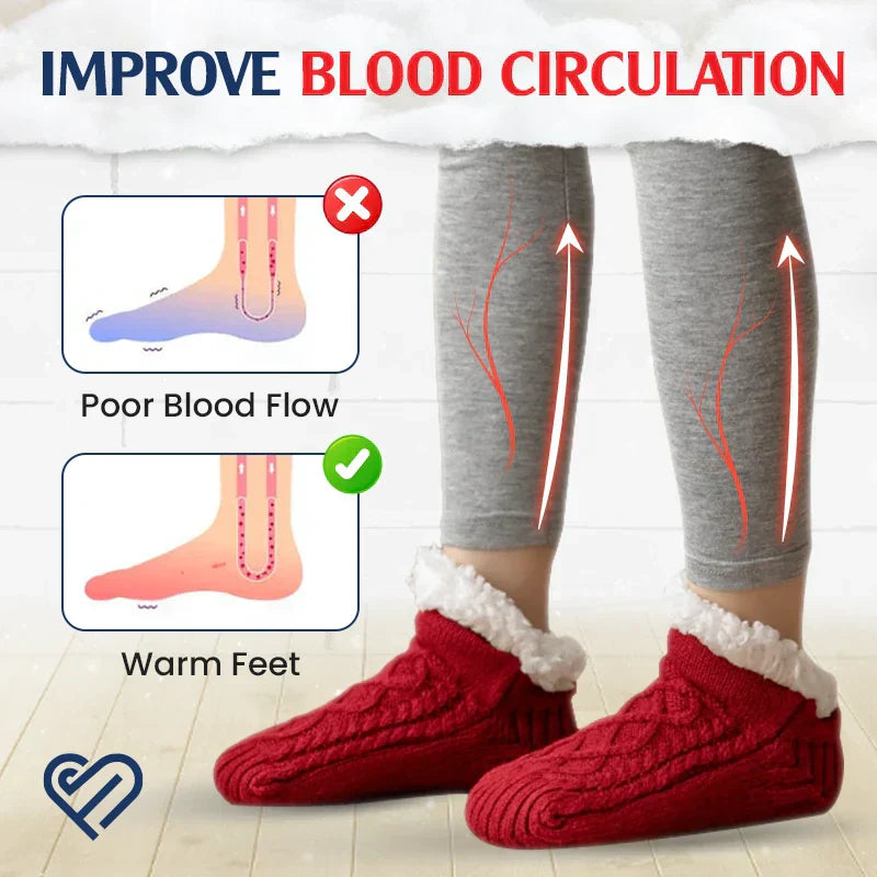 Fleece-Lined Thermal Slipper Socks Non-Slip Grips Warm Cozy Indoor Socks Acrylic Polyester
