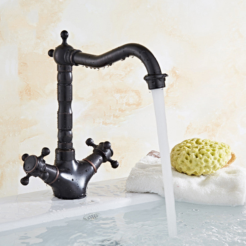 Industrial Widespread Bathtub Faucet with Cross Lever Handles Black Bronze Copper