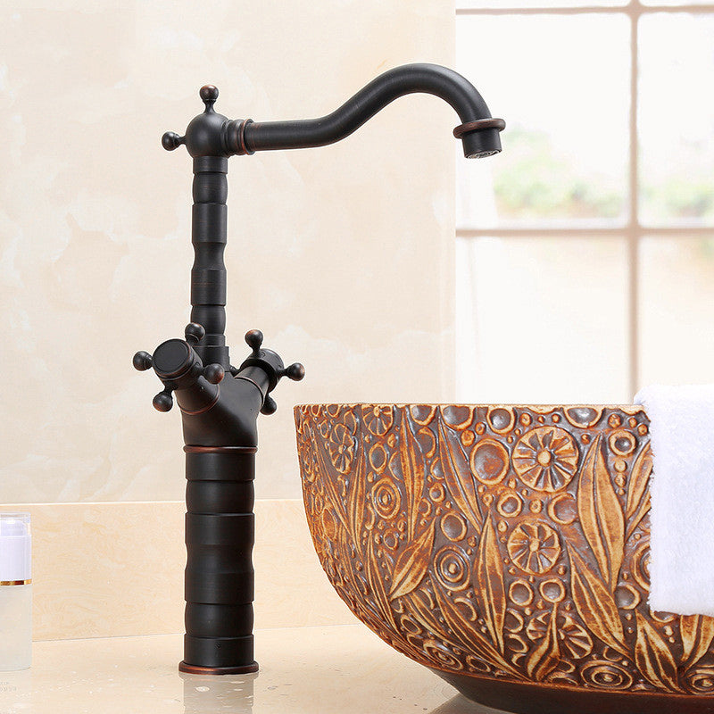 Industrial Widespread Bathtub Faucet with Cross Lever Handles Black Bronze Copper