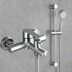 Wall-Mounted Stainless Steel Bathtub Filler with Handheld Shower Chrome Finish Single Lever Control