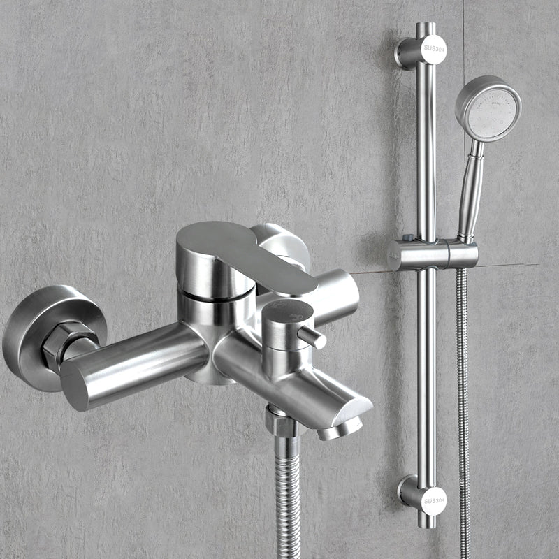 Wall-Mounted Stainless Steel Bathtub Filler with Handheld Shower Chrome Finish Single Lever Control