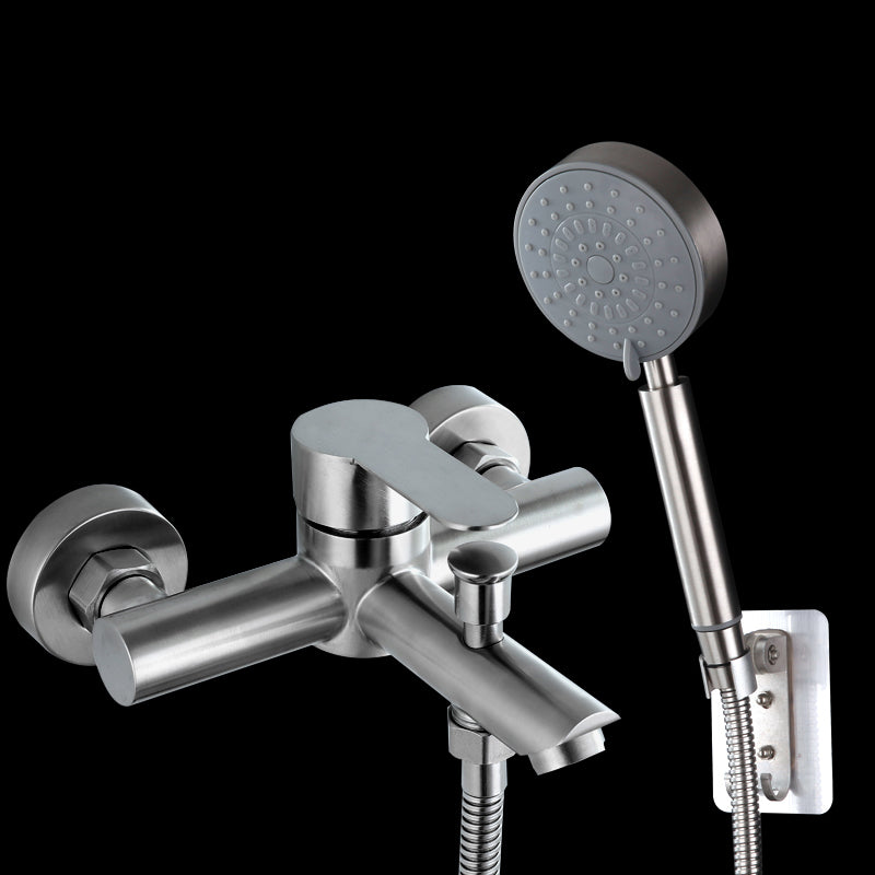 Wall-Mounted Stainless Steel Bathtub Filler with Handheld Shower Chrome Finish Single Lever Control