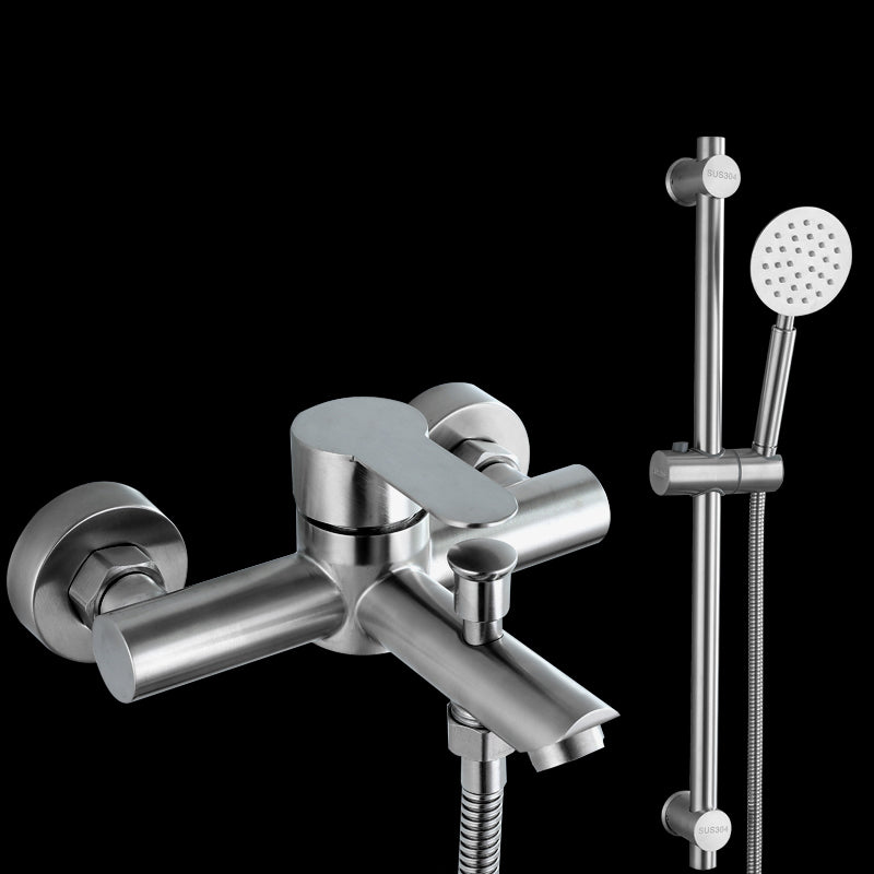 Wall-Mounted Stainless Steel Bathtub Filler with Handheld Shower Chrome Finish Single Lever Control