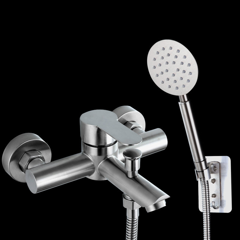 Wall-Mounted Stainless Steel Bathtub Filler with Handheld Shower Chrome Finish Single Lever Control