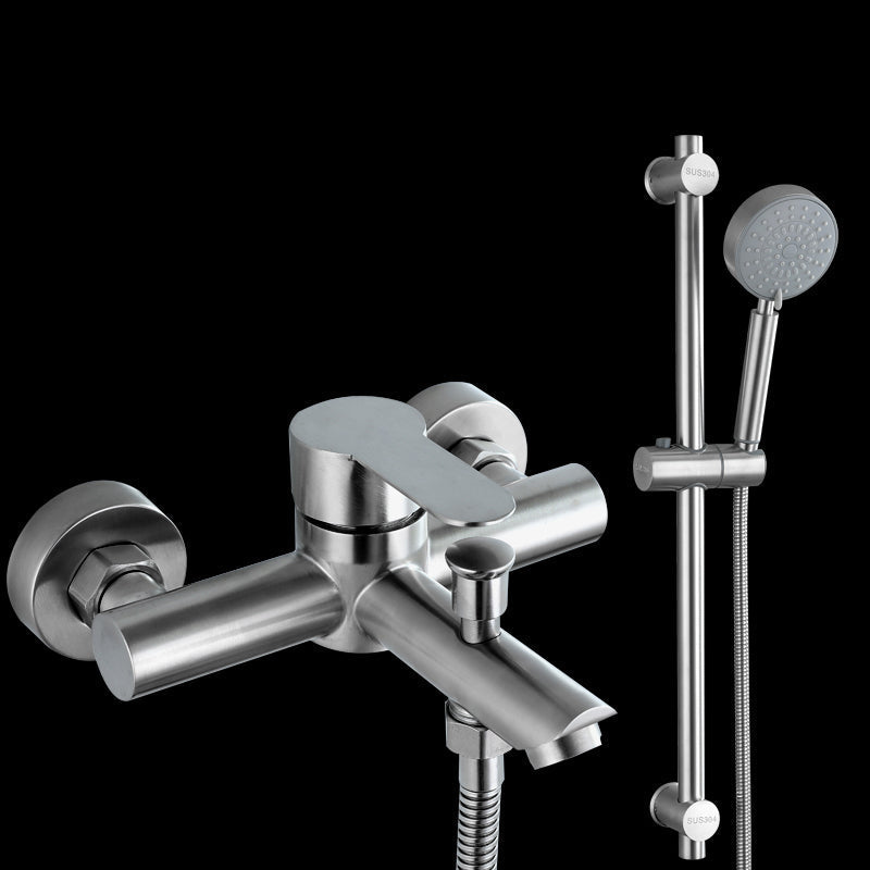 Wall-Mounted Stainless Steel Bathtub Filler with Handheld Shower Chrome Finish Single Lever Control