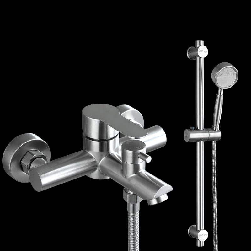 Wall-Mounted Stainless Steel Bathtub Filler with Handheld Shower Chrome Finish Single Lever Control