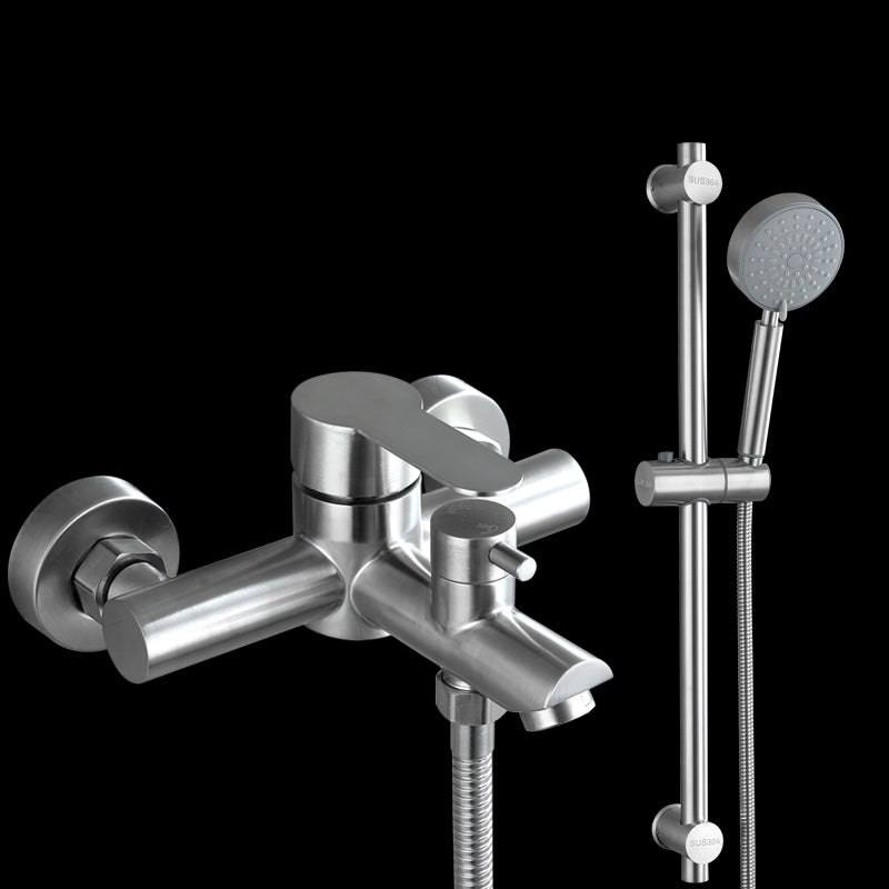 Wall-Mounted Stainless Steel Bathtub Filler with Handheld Shower Chrome Finish Single Lever Control