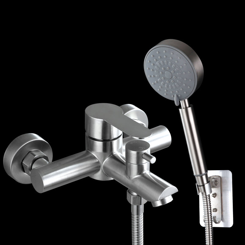 Wall-Mounted Stainless Steel Bathtub Filler with Handheld Shower Chrome Finish Single Lever Control