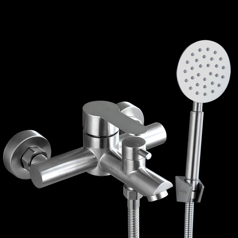 Wall-Mounted Stainless Steel Bathtub Filler with Handheld Shower Chrome Finish Single Lever Control