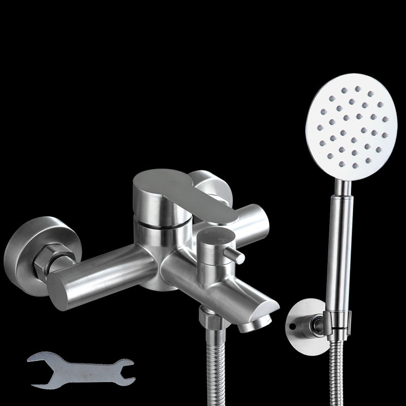 Wall-Mounted Stainless Steel Bathtub Filler with Handheld Shower Chrome Finish Single Lever Control