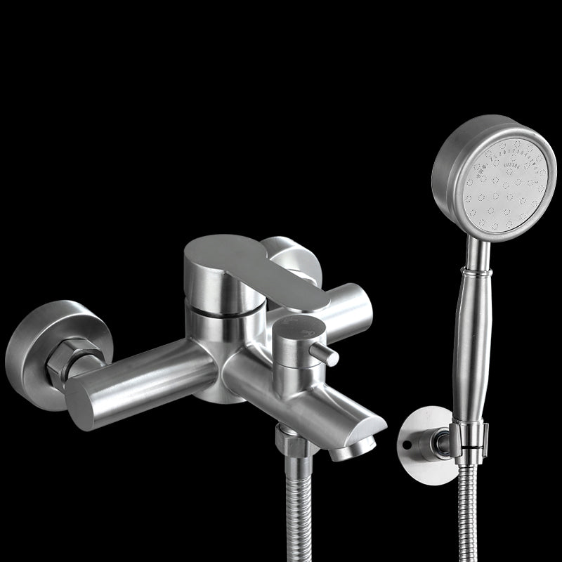 Wall-Mounted Stainless Steel Bathtub Filler with Handheld Shower Chrome Finish Single Lever Control