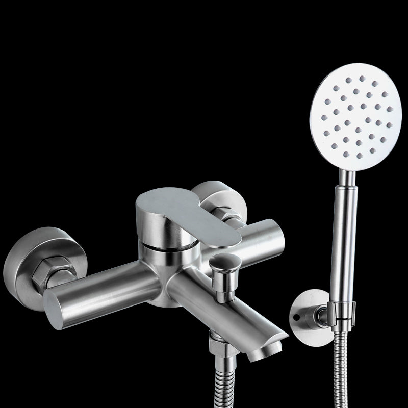 Wall-Mounted Stainless Steel Bathtub Filler with Handheld Shower Chrome Finish Single Lever Control