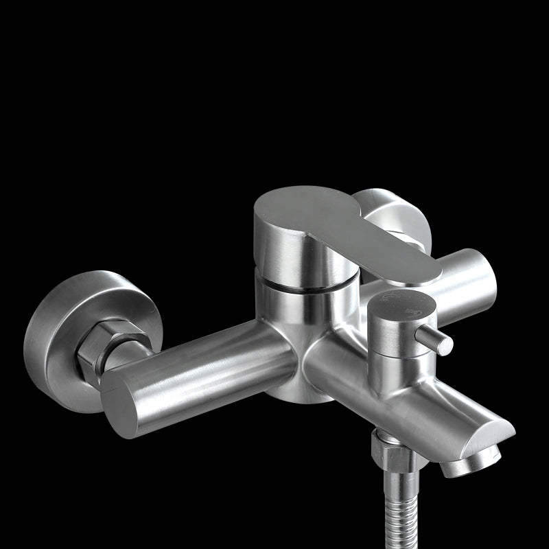 Wall-Mounted Stainless Steel Bathtub Filler with Handheld Shower Chrome Finish Single Lever Control