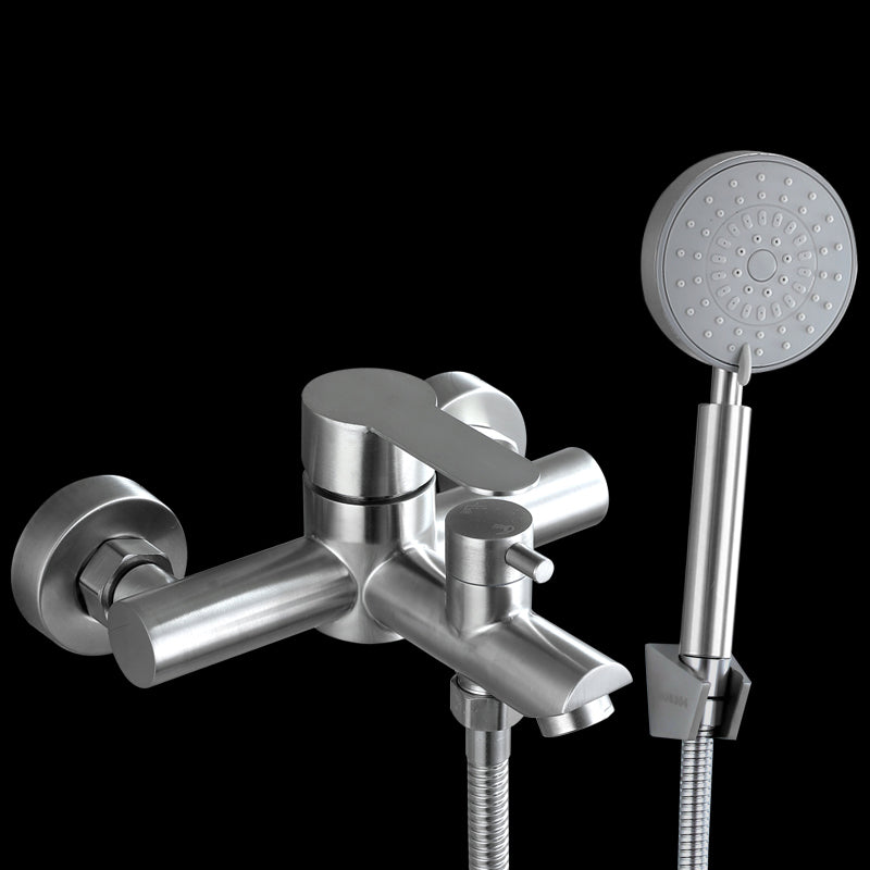 Wall-Mounted Stainless Steel Bathtub Filler with Handheld Shower Chrome Finish Single Lever Control