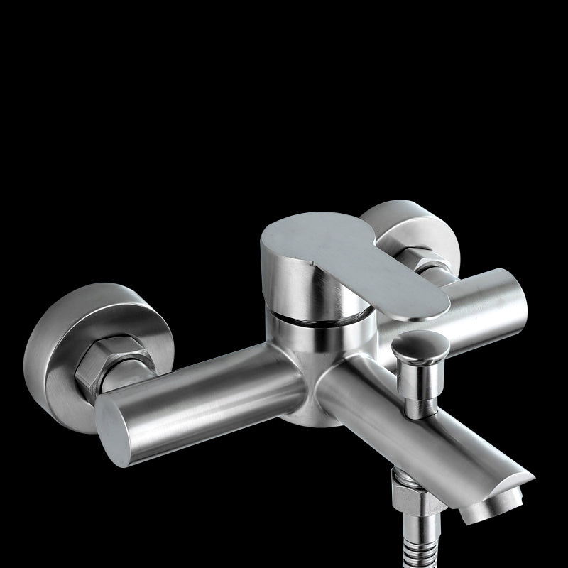 Wall-Mounted Stainless Steel Bathtub Filler with Handheld Shower Chrome Finish Single Lever Control