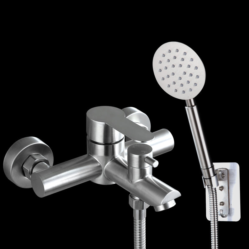 Wall-Mounted Stainless Steel Bathtub Filler with Handheld Shower Chrome Finish Single Lever Control