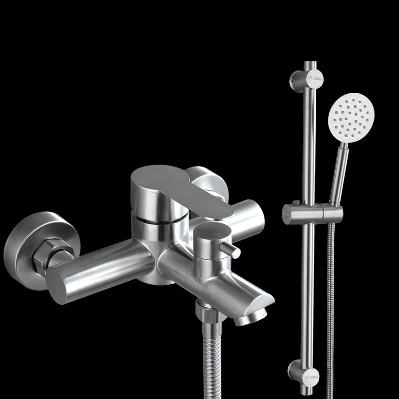 Wall-Mounted Stainless Steel Bathtub Filler with Handheld Shower Chrome Finish Single Lever Control