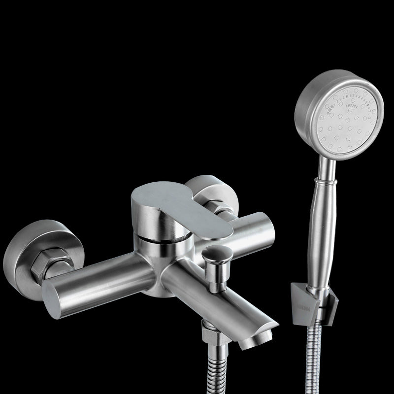 Wall-Mounted Stainless Steel Bathtub Filler with Handheld Shower Chrome Finish Single Lever Control