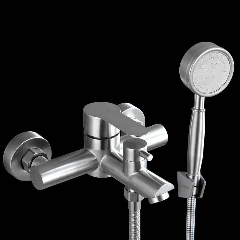 Wall-Mounted Stainless Steel Bathtub Filler with Handheld Shower Chrome Finish Single Lever Control