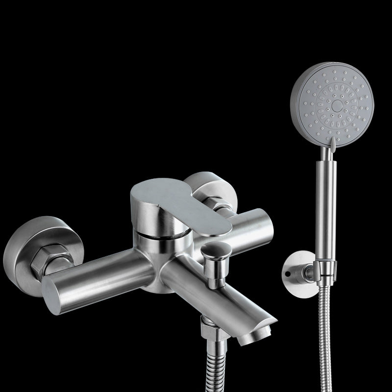 Wall-Mounted Stainless Steel Bathtub Filler with Handheld Shower Chrome Finish Single Lever Control