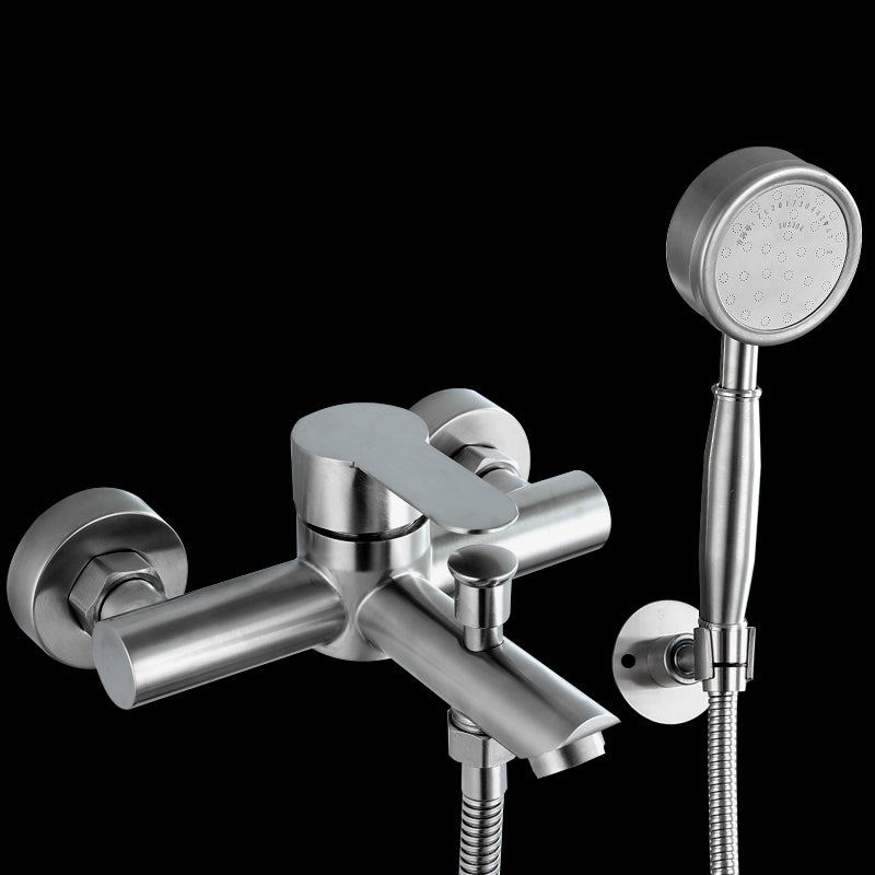 Wall-Mounted Stainless Steel Bathtub Filler with Handheld Shower Chrome Finish Single Lever Control