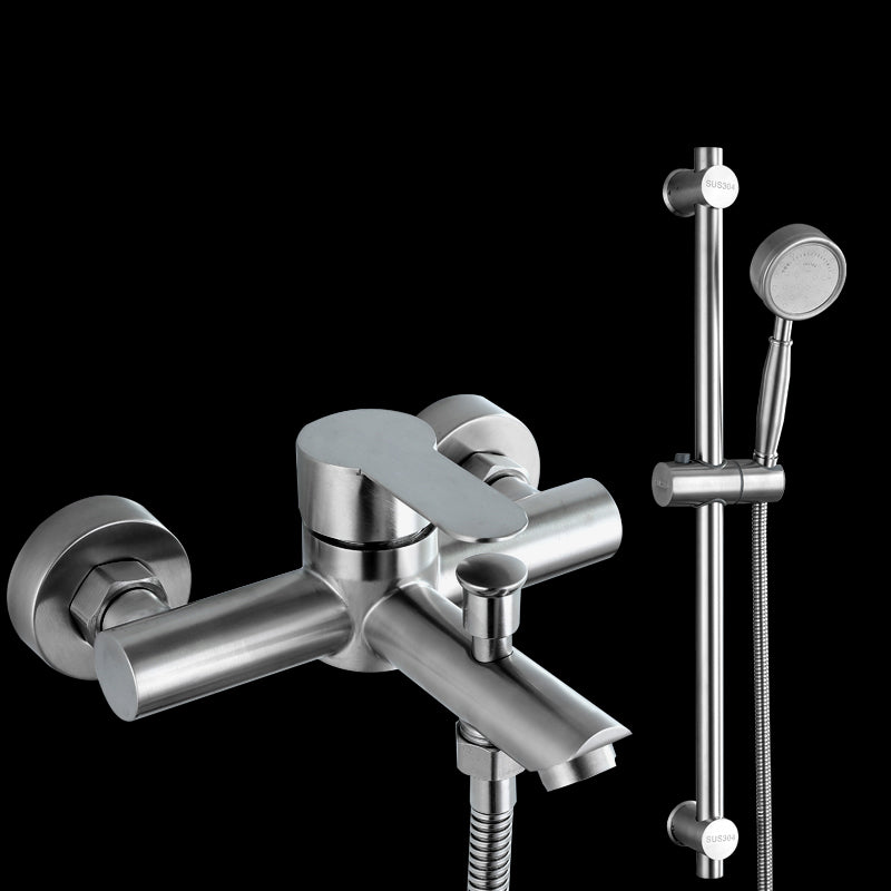 Wall-Mounted Stainless Steel Bathtub Filler with Handheld Shower Chrome Finish Single Lever Control