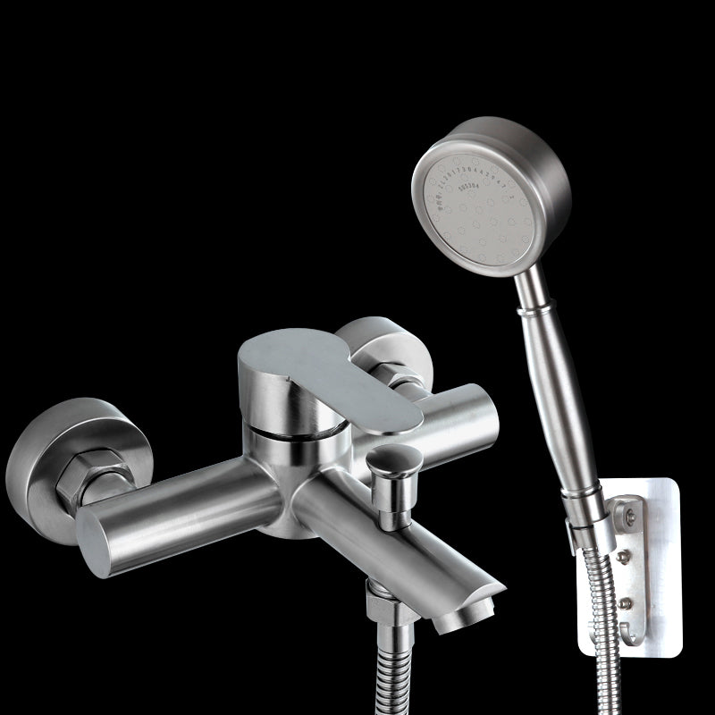 Wall-Mounted Stainless Steel Bathtub Filler with Handheld Shower Chrome Finish Single Lever Control