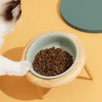 Misha Ceramic Elevated Cat Bowl with Adjustable Wooden Stand, 300ml & 600ml, Beige, Sage, Dark Green