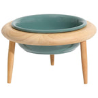 Misha Ceramic Elevated Cat Bowl with Adjustable Wooden Stand, 300ml & 600ml, Beige, Sage, Dark Green