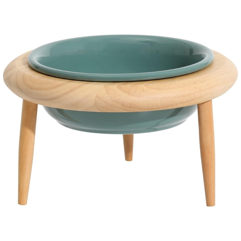 Misha Ceramic Elevated Cat Bowl with Adjustable Wooden Stand, 300ml & 600ml, Beige, Sage, Dark Green