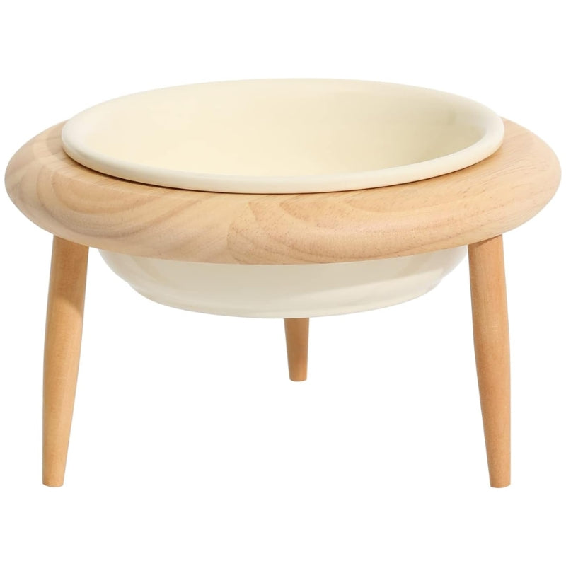 Misha Ceramic Elevated Cat Bowl with Adjustable Wooden Stand, 300ml & 600ml, Beige, Sage, Dark Green