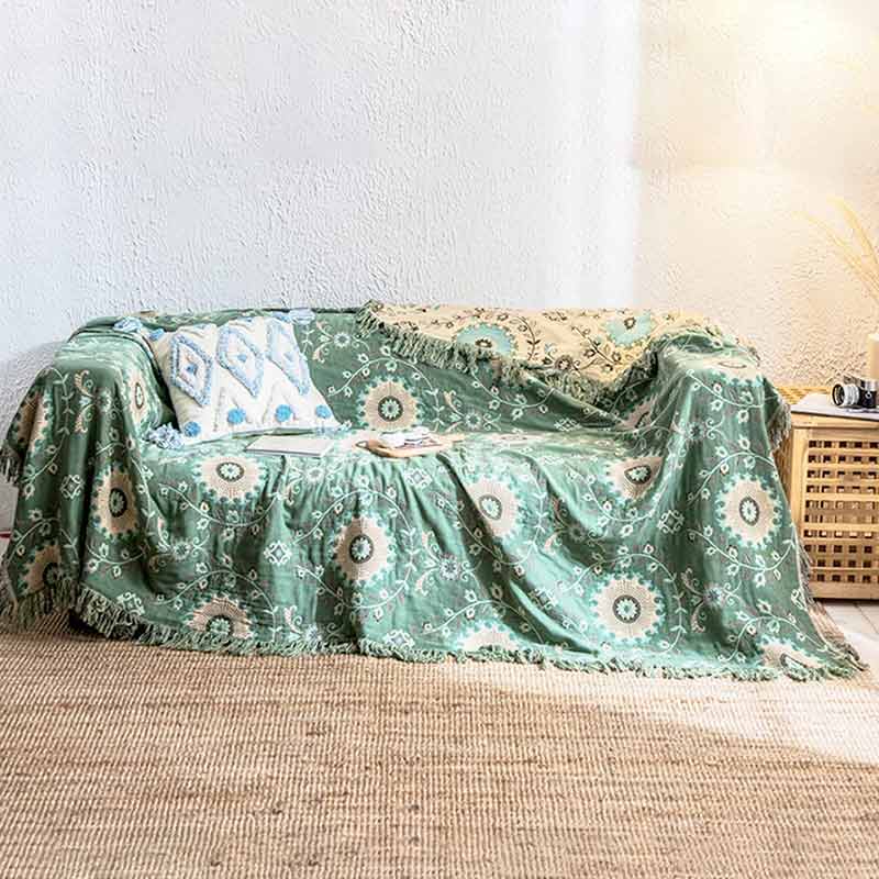 Reversible Cotton Sofa Cover Blanket Soft Durable Couch Throw Machine Washable Multiple Sizes
