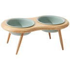 Misha Ceramic Elevated Cat Bowl with Adjustable Wooden Stand, 300ml & 600ml, Beige, Sage, Dark Green