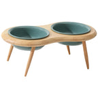 Misha Ceramic Elevated Cat Bowl with Adjustable Wooden Stand, 300ml & 600ml, Beige, Sage, Dark Green