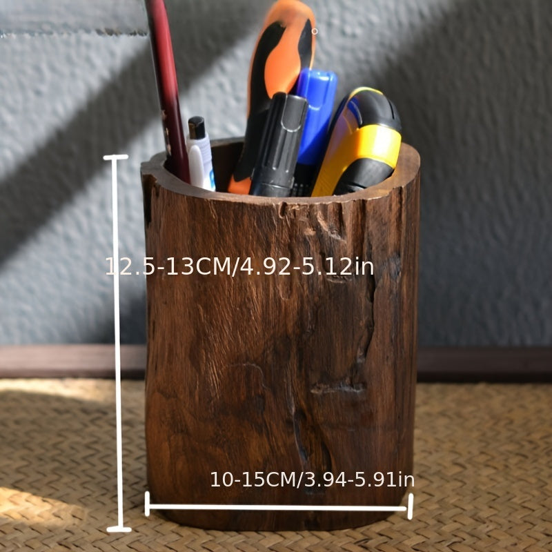 Handmade Wooden Pen Holder Natural Solid Wood Desk Organizer Rustic Office Accessory