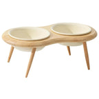 Misha Ceramic Elevated Cat Bowl with Adjustable Wooden Stand, 300ml & 600ml, Beige, Sage, Dark Green