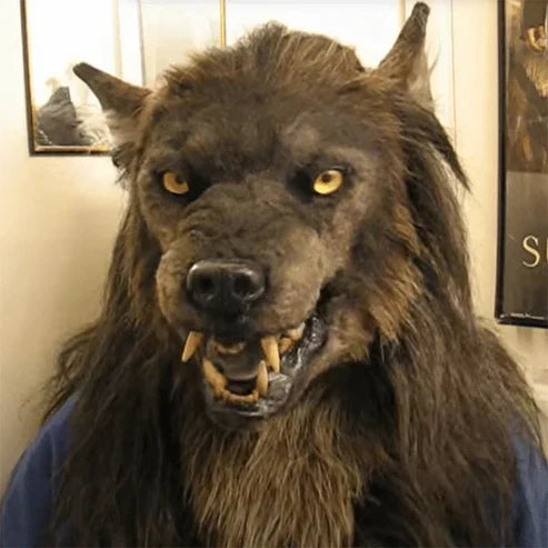 FurryMask Realistic Werewolf Mask with Artificial Fur Halloween Costume Headgear