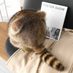 Faux Fur Raccoon Tail Plush Winter Hat with Pom Pom Balls Warm Ski Trapper Hat for Adults and Kids