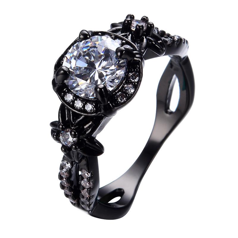 Vintage Black Sapphire Ring Copper Gold Plated Unisex Artificial Stone Round Band