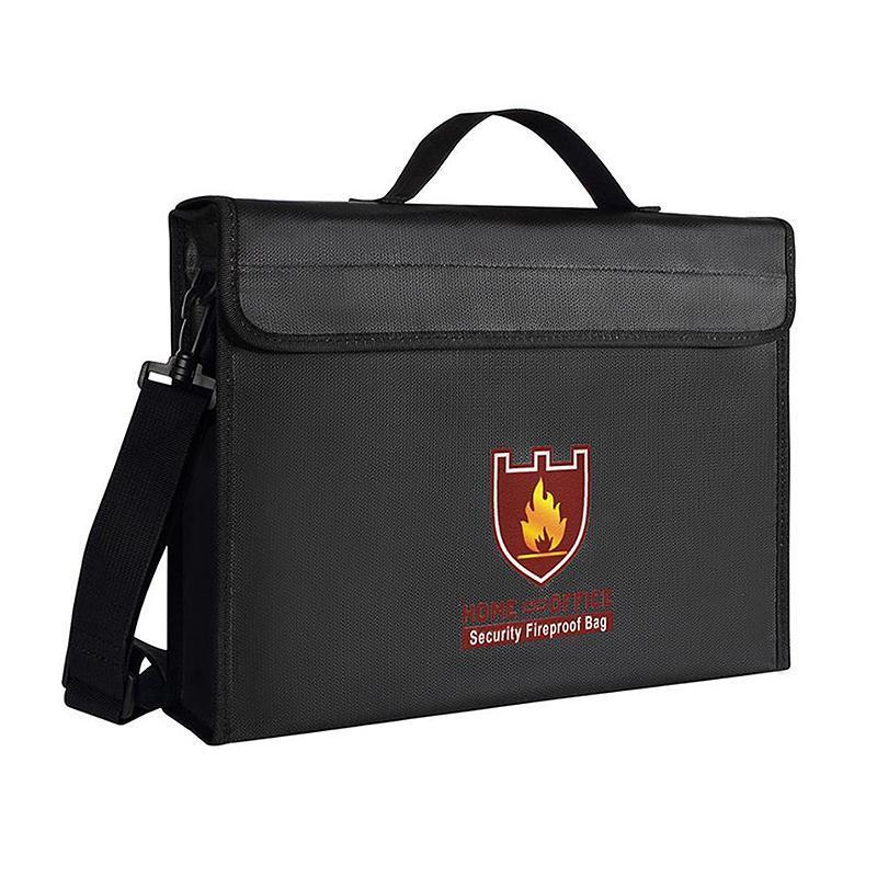 Fireproof Waterproof Document Bag Fiberglass Heat Resistant Fire Safe Storage 38x28x7.5 cm Black