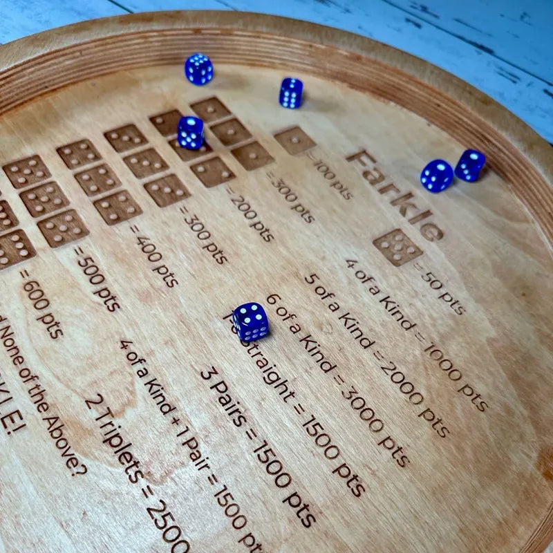 Farkle Dice Tray with Laser-Engraved Scoring System and 6 Dice, 7 or 14 Inch Multipurpose Game Tray