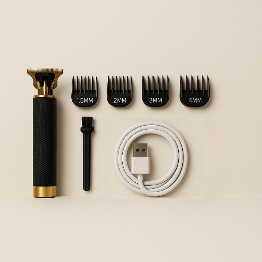 Precision Trimmer with Carbon Steel Blades Cordless Beard Grooming Kit Black Gold