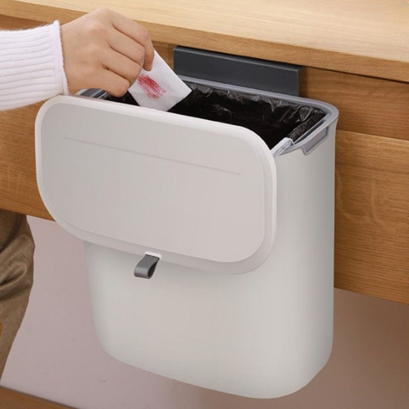 Compact Kitchen Trash Can 2x4L BPA-Free Plastic Odor Seal Space-Saving White Gray with Mounting Hooks