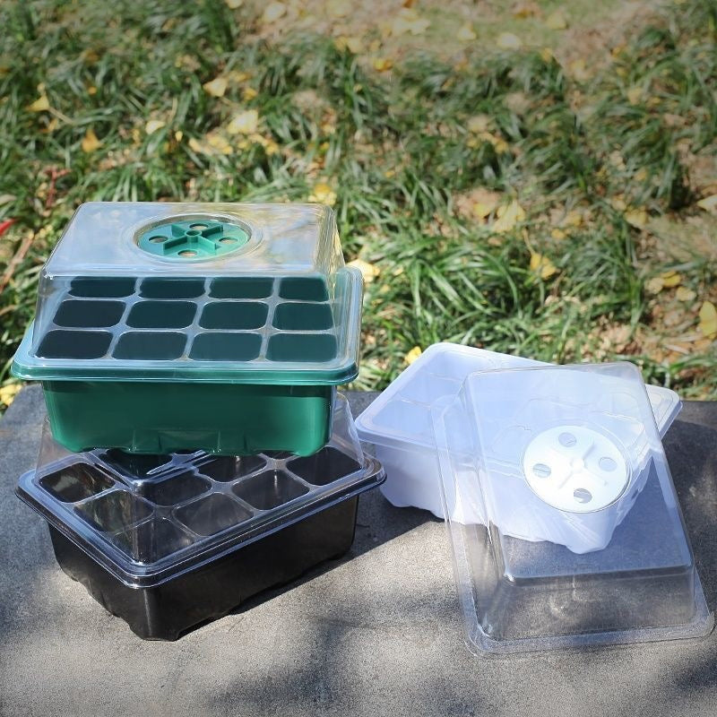 Seed Starter Trays with Grow Light Kit 5 Sets Adjustable Humidity Clear Root View Black Green