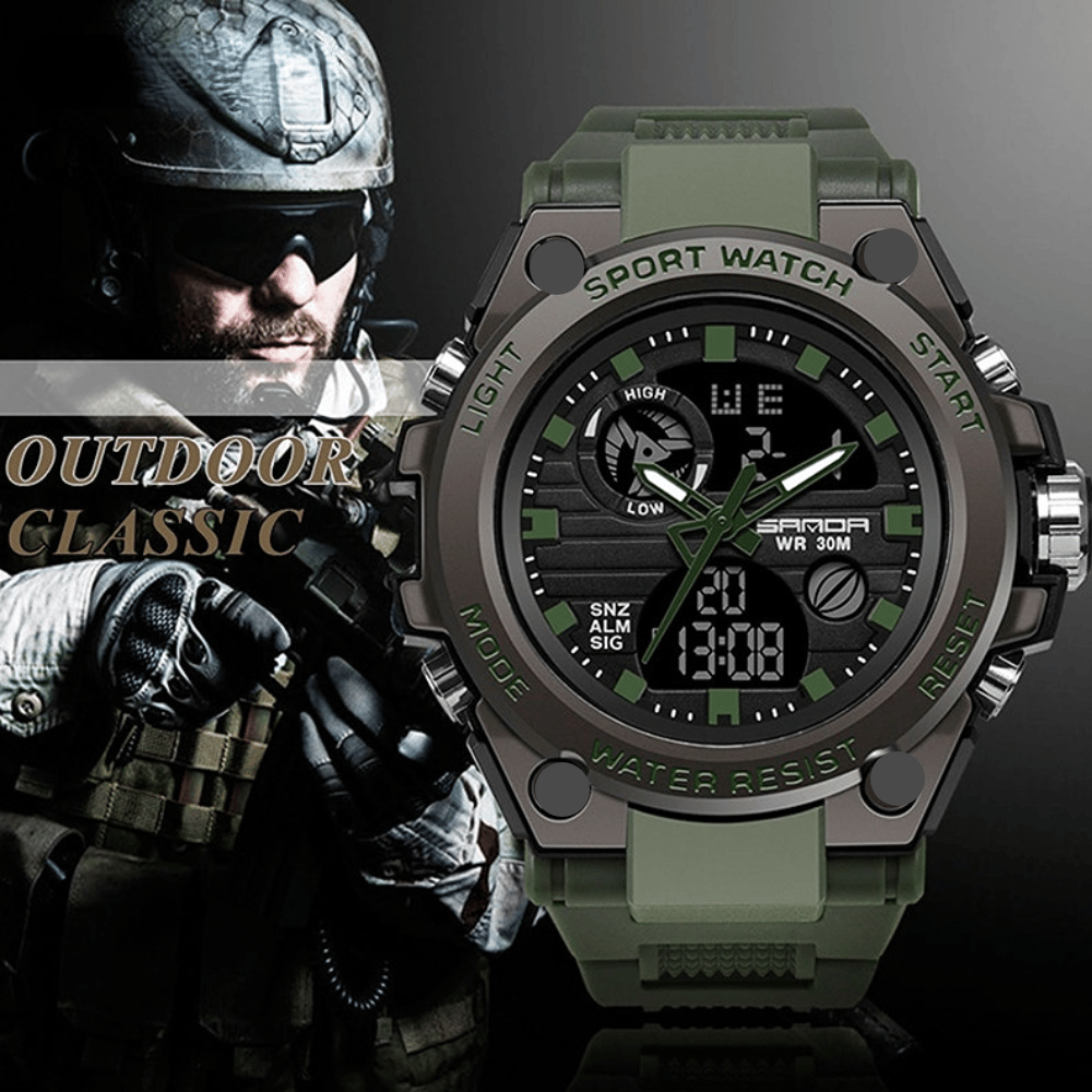 Men's Waterproof Dual-Display Sport Watch with Luminous Dial and Resin Strap