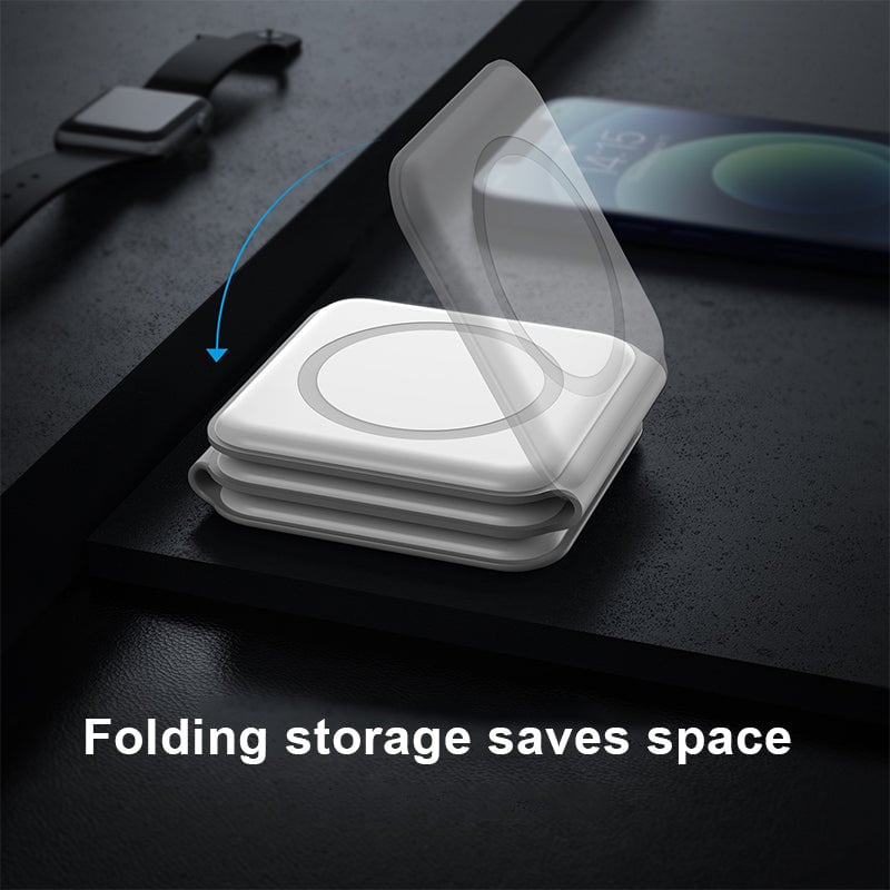 Foldable 3-in-1 Wireless Charger 15W Fast Charging for Phone AirPods Apple Watch Black White