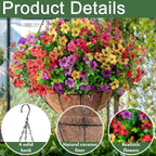 EterniBloom Artificial Hanging Flower Basket with 12 Silk Flowers Weatherproof UV-Resistant Decor